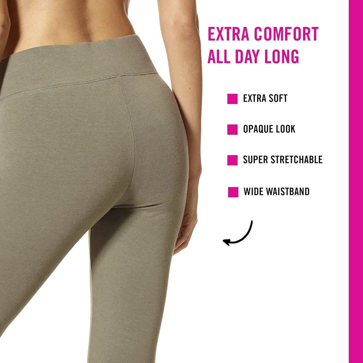 HUE Women's Ultra Soft Cotton Leggings with Wide Waistband, Full and Capri Length