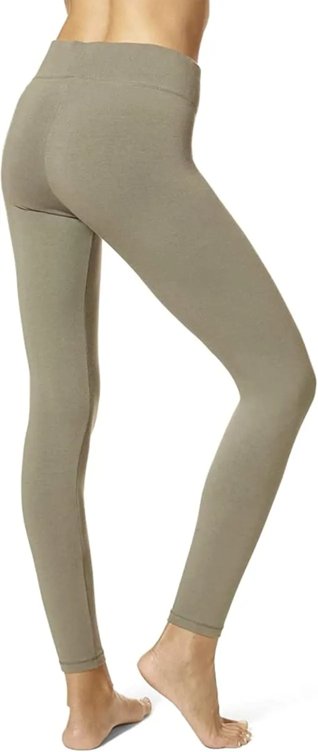 HUE Women's Ultra Soft Cotton Leggings with Wide Waistband, Full and Capri Length