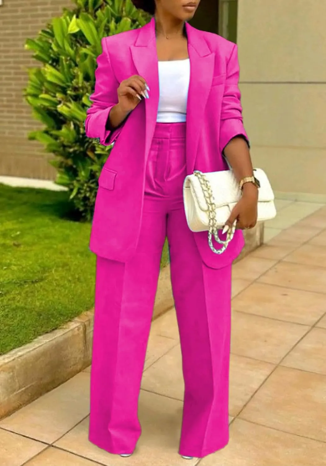 HuiSiFang Women's Business Casual Suits 2 Piece Dressy Blazer and Loose Straight Leg Pants Set