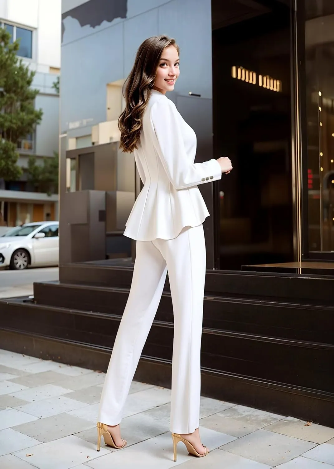 Hybrid & Company Women's Casual Work Office Dressy Double Lapel Single Button Peplum Comfortable Blazer