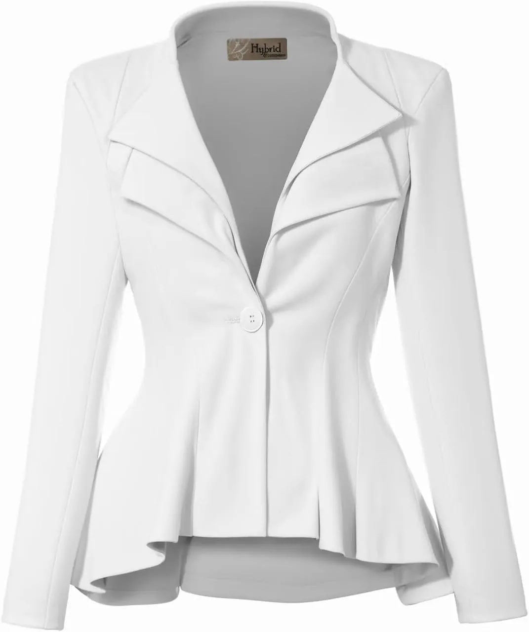 Hybrid & Company Women's Casual Work Office Dressy Double Lapel Single Button Peplum Comfortable Blazer