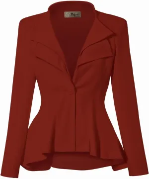 Hybrid & Company Women's Casual Work Office Dressy Double Lapel Single Button Peplum Comfortable Blazer