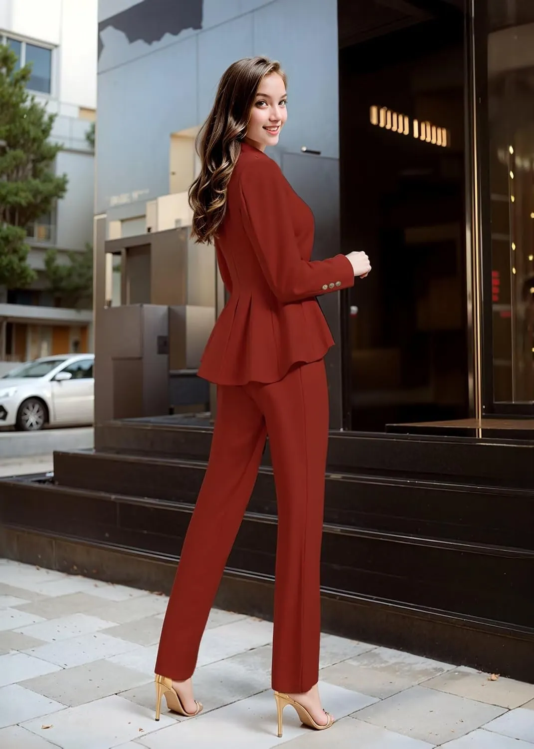 Hybrid & Company Women's Casual Work Office Dressy Double Lapel Single Button Peplum Comfortable Blazer