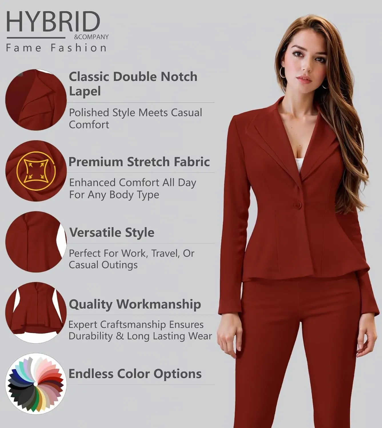 Hybrid & Company Women's Casual Work Office Dressy Double Lapel Single Button Peplum Comfortable Blazer