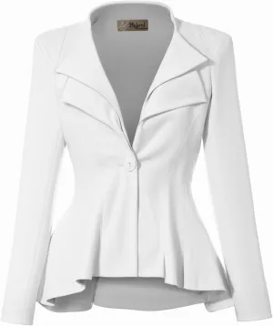 Hybrid & Company Women's Casual Work Office Dressy Double Lapel Single Button Peplum Comfortable Blazer