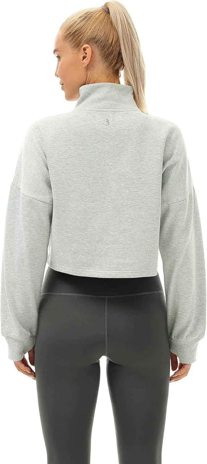 icyzone Fleece Lined Half Zip Pullover for Women with Pockets, Oversized Athletic Cropped Sweatshirt Warm Jacket
