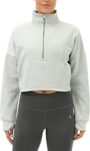 icyzone Fleece Lined Half Zip Pullover for Women with Pockets, Oversized Athletic Cropped Sweatshirt Warm Jacket