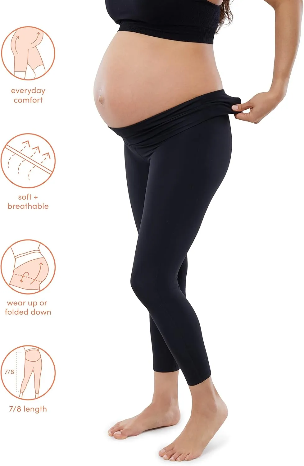 Ingrid & Isabel Basics Maternity Leggings, Comfortable Fold Over Bundle Panel for Womens Black/Black
