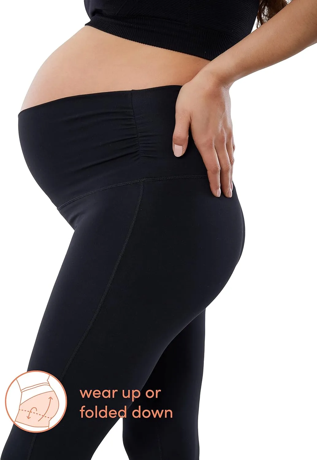 Ingrid & Isabel Basics Maternity Leggings, Comfortable Fold Over Bundle Panel for Womens Black/Black
