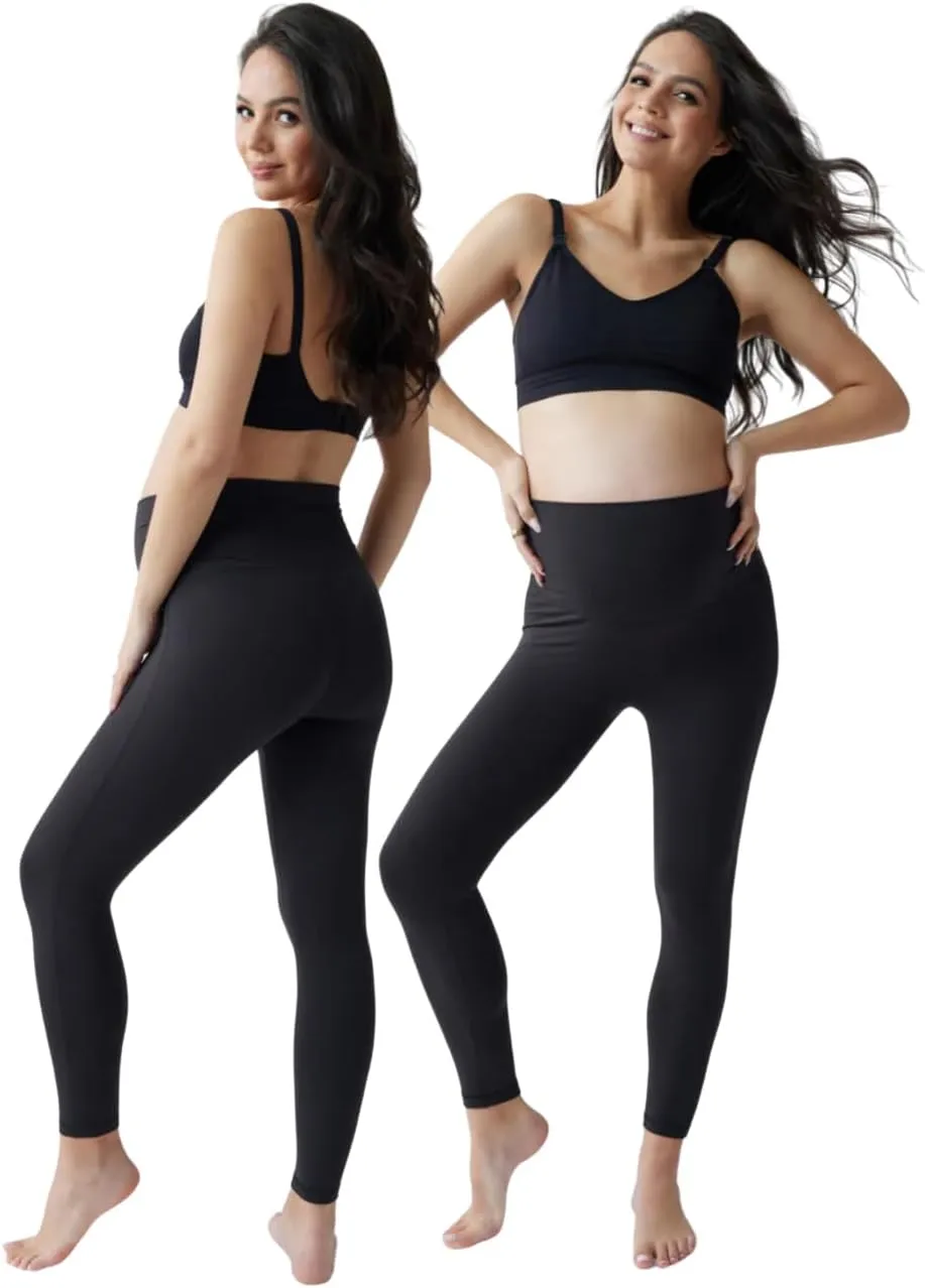 Ingrid & Isabel Basics Maternity Leggings, Comfortable Fold Over Bundle Panel for Womens Black/Black