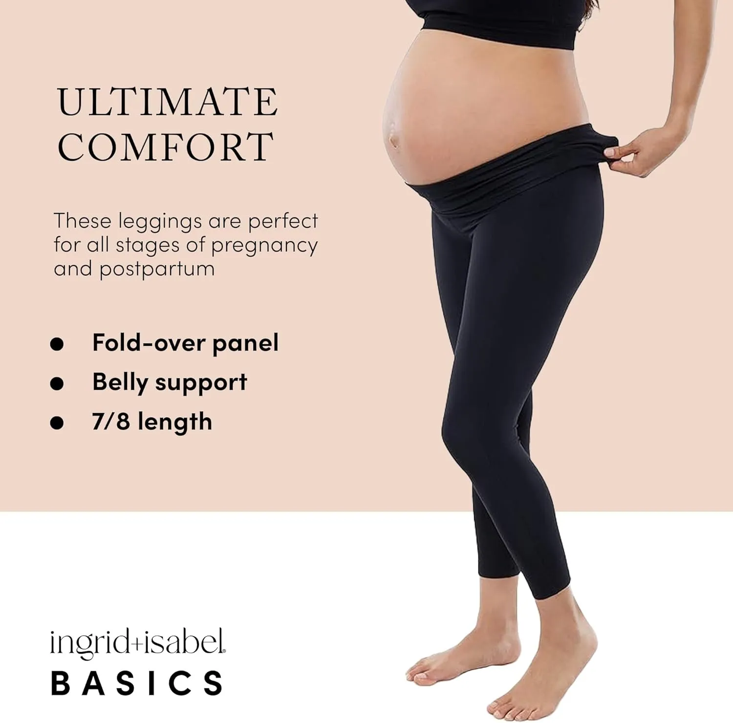 Ingrid & Isabel Basics Maternity Leggings, Comfortable Fold Over Bundle Panel for Womens Black/Navy
