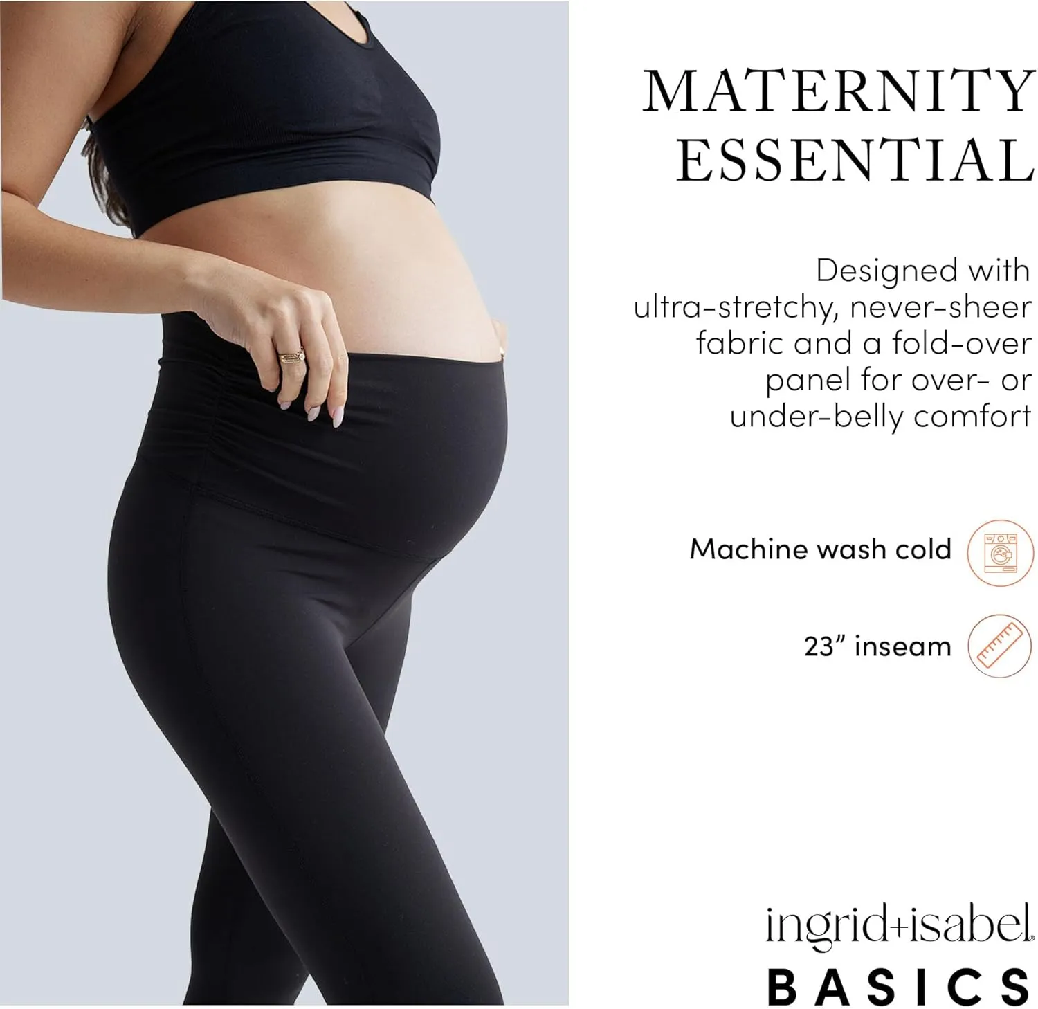 Ingrid & Isabel Basics Maternity Leggings, Comfortable Fold Over Bundle Panel for Womens Black/Navy
