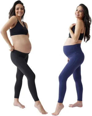 Ingrid & Isabel Basics Maternity Leggings, Comfortable Fold Over Bundle Panel for Womens Black/Navy