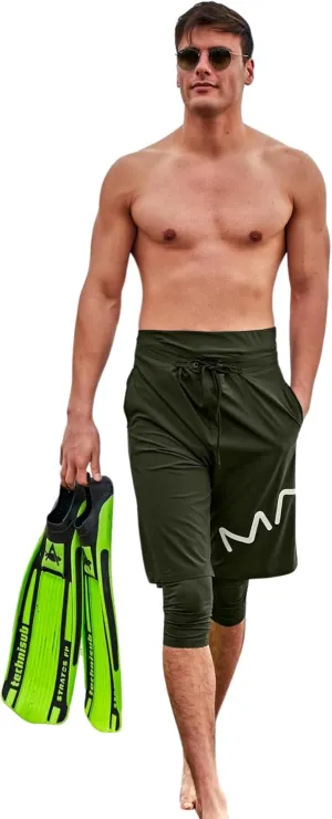Islamic Men's Long-Fit Swimwear-Shorts | Knee-Length Modest Bathing Suits | Comfortable for Sports, Daily Wear