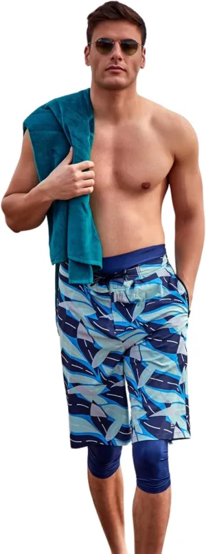 Islamic Men's Long-Fit Swimwear-Shorts | Knee-Length Modest Bathing Suits | Comfortable for Sports, Daily Wear
