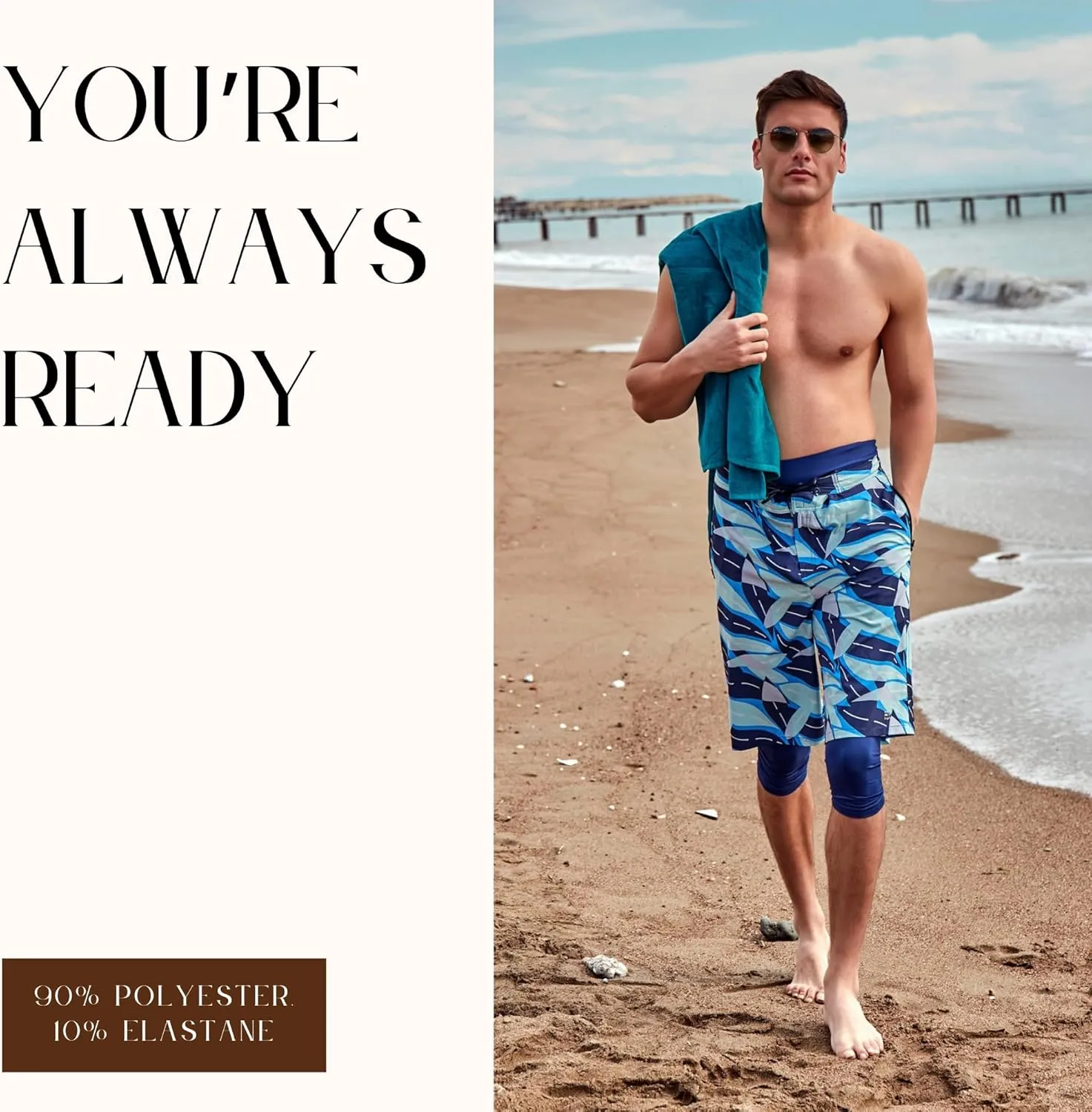 Islamic Men's Long-Fit Swimwear-Shorts | Knee-Length Modest Bathing Suits | Comfortable for Sports, Daily Wear