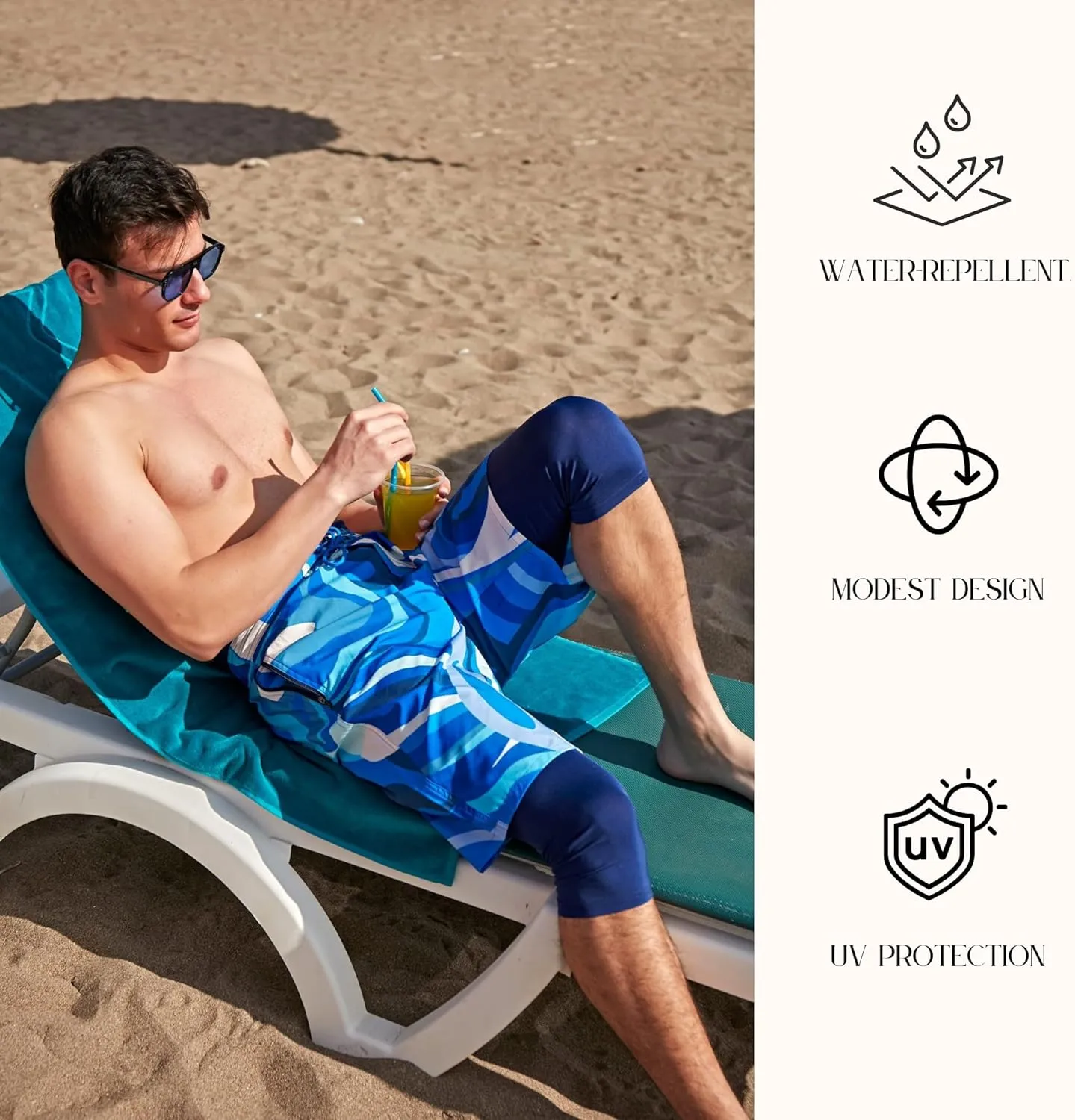 Islamic Men's Long-Fit Swimwear-Shorts | Knee-Length Modest Bathing Suits | Comfortable for Sports, Daily Wear