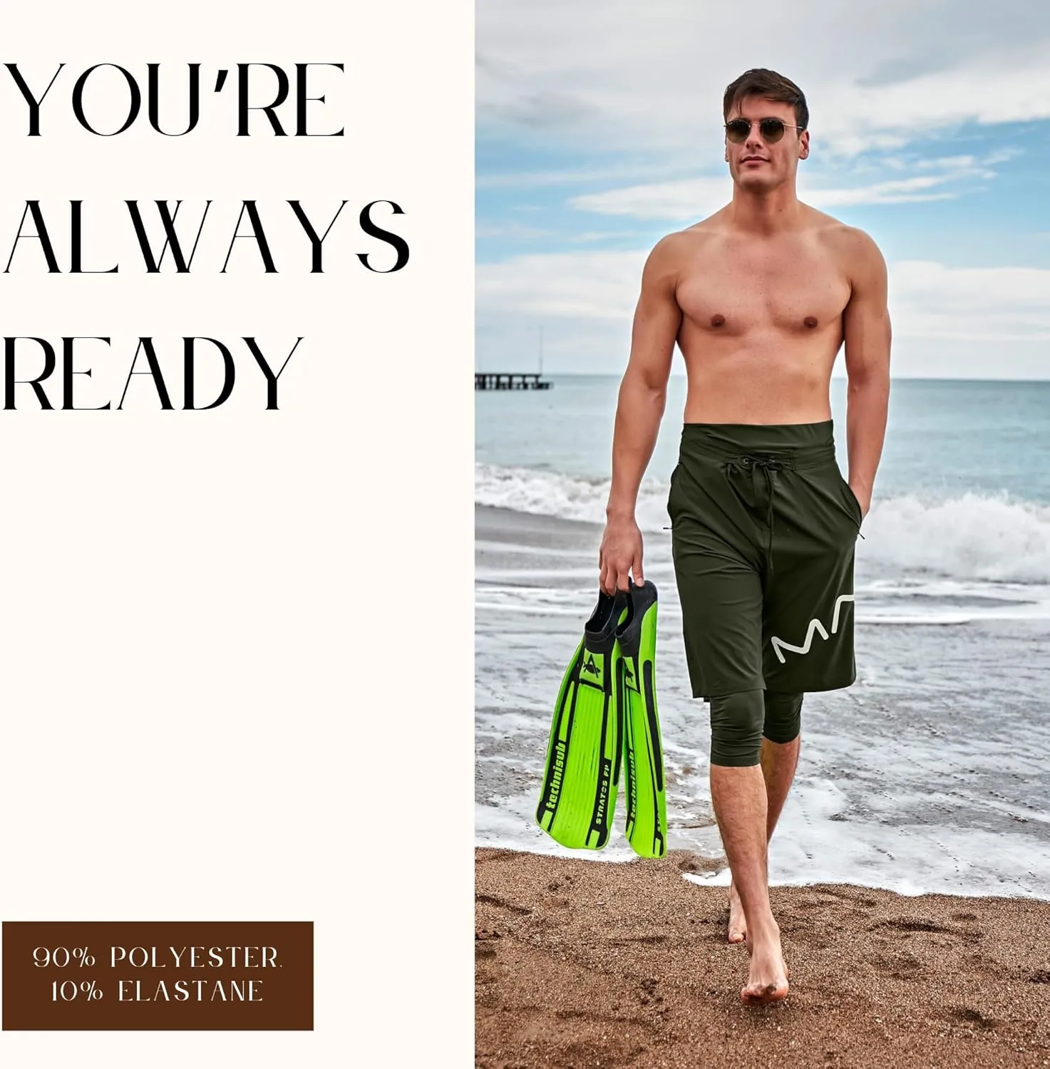 Islamic Men's Long-Fit Swimwear-Shorts | Knee-Length Modest Bathing Suits | Comfortable for Sports, Daily Wear