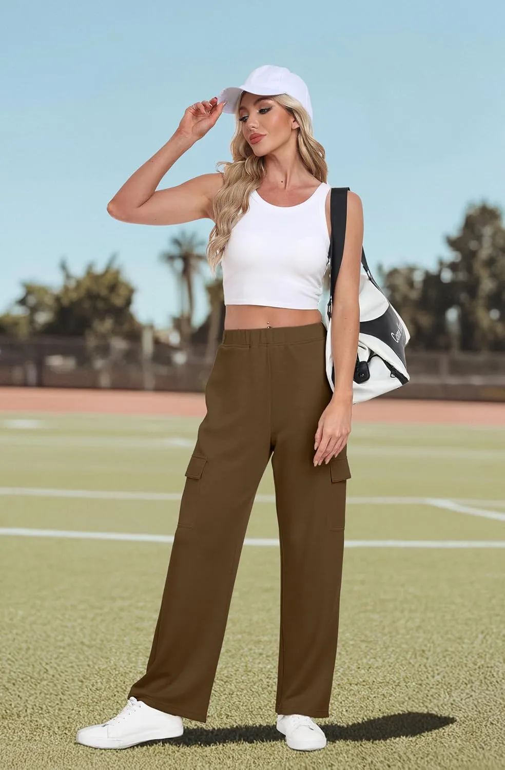 IWOLLENCE Womens Cargo Sweatpants Baggy Wide Straight Leg Sweats Pants with Pockets