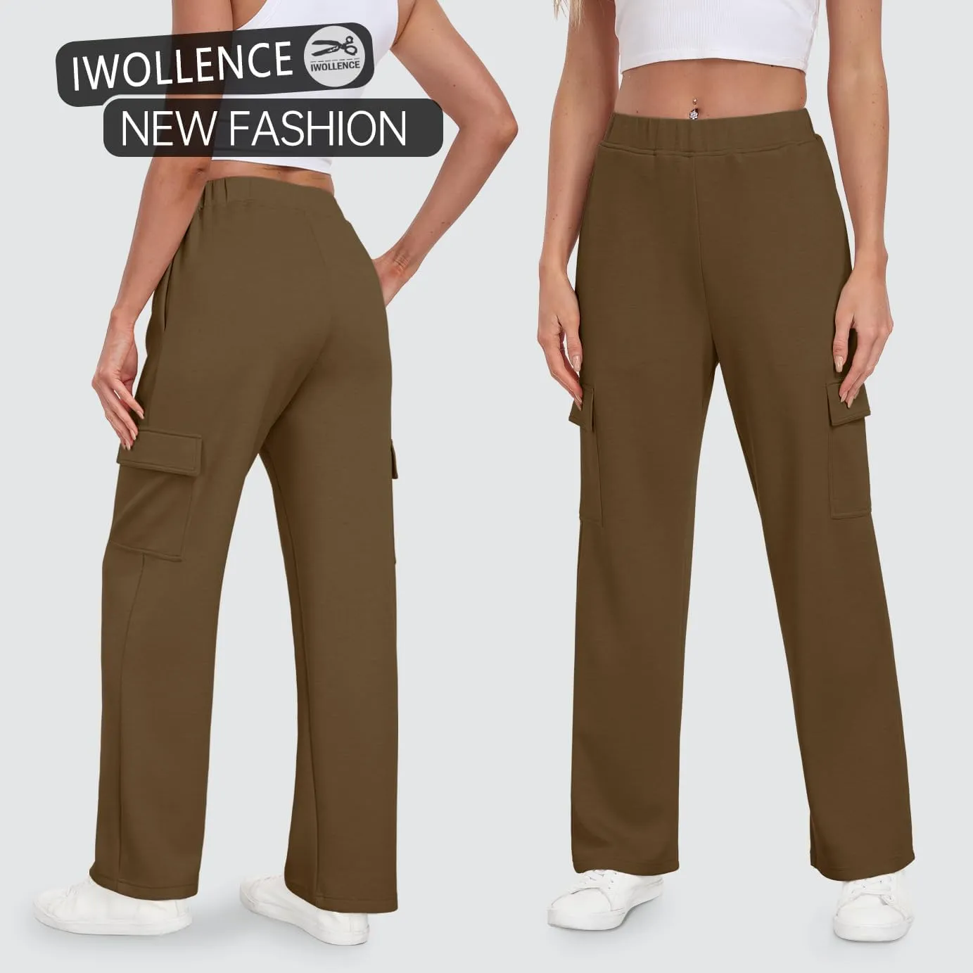 IWOLLENCE Womens Cargo Sweatpants Baggy Wide Straight Leg Sweats Pants with Pockets