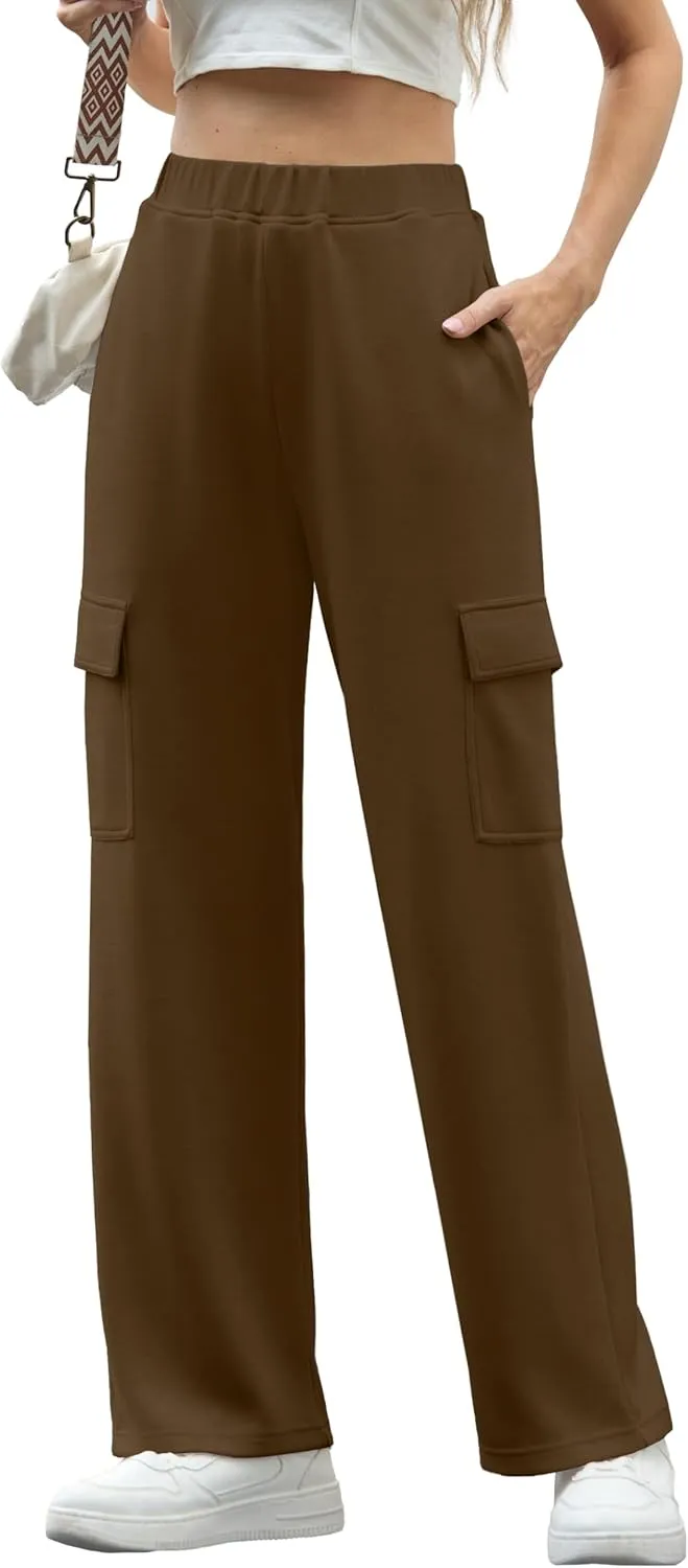 IWOLLENCE Womens Cargo Sweatpants Baggy Wide Straight Leg Sweats Pants with Pockets