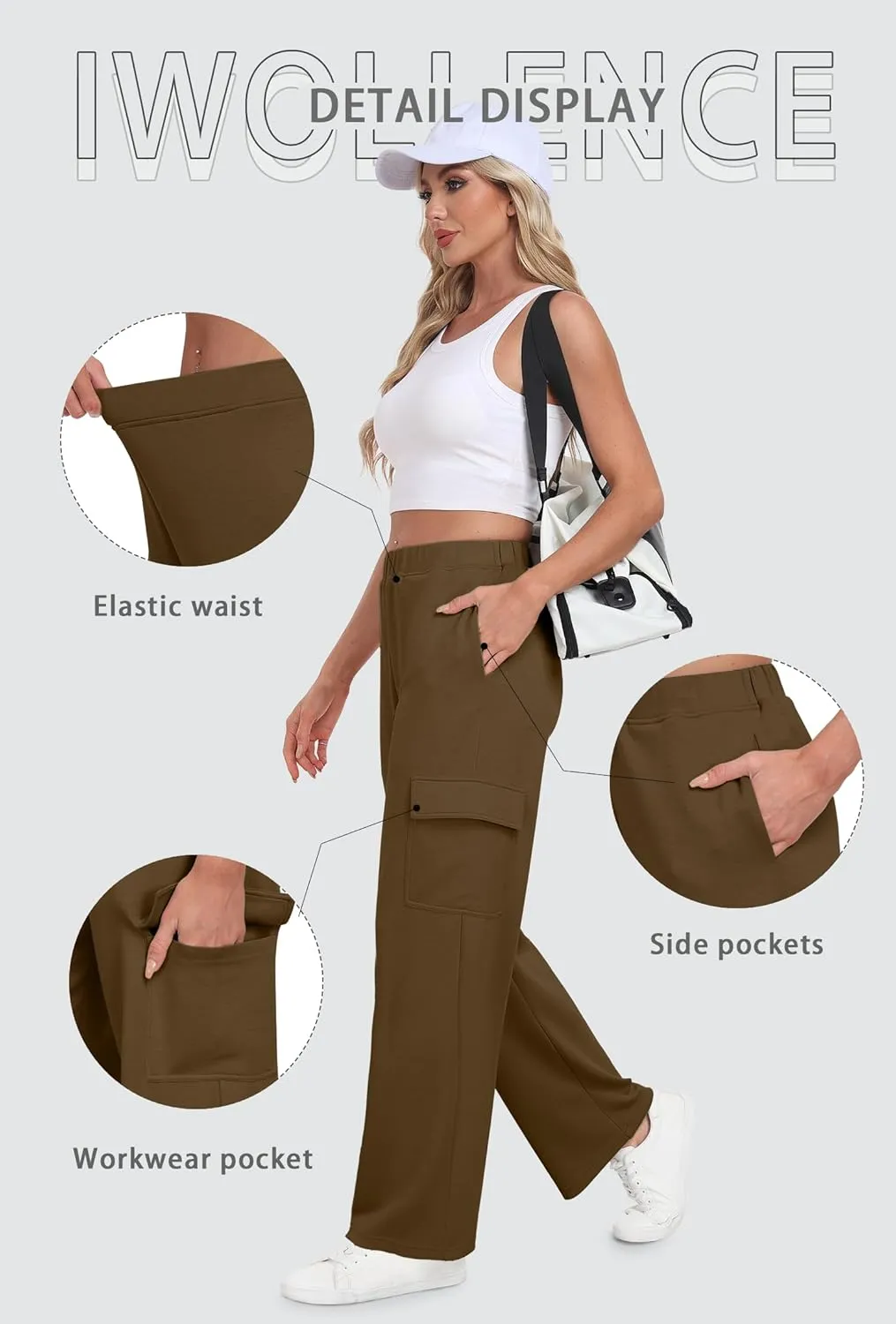 IWOLLENCE Womens Cargo Sweatpants Baggy Wide Straight Leg Sweats Pants with Pockets