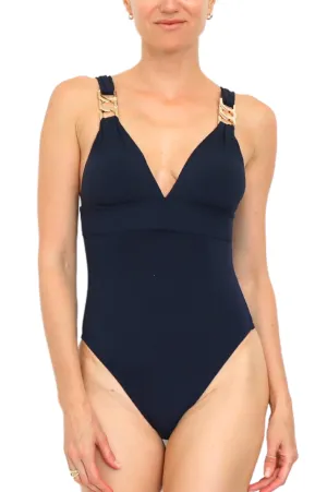 JANE V PLUNGE ONE PIECE NAVY