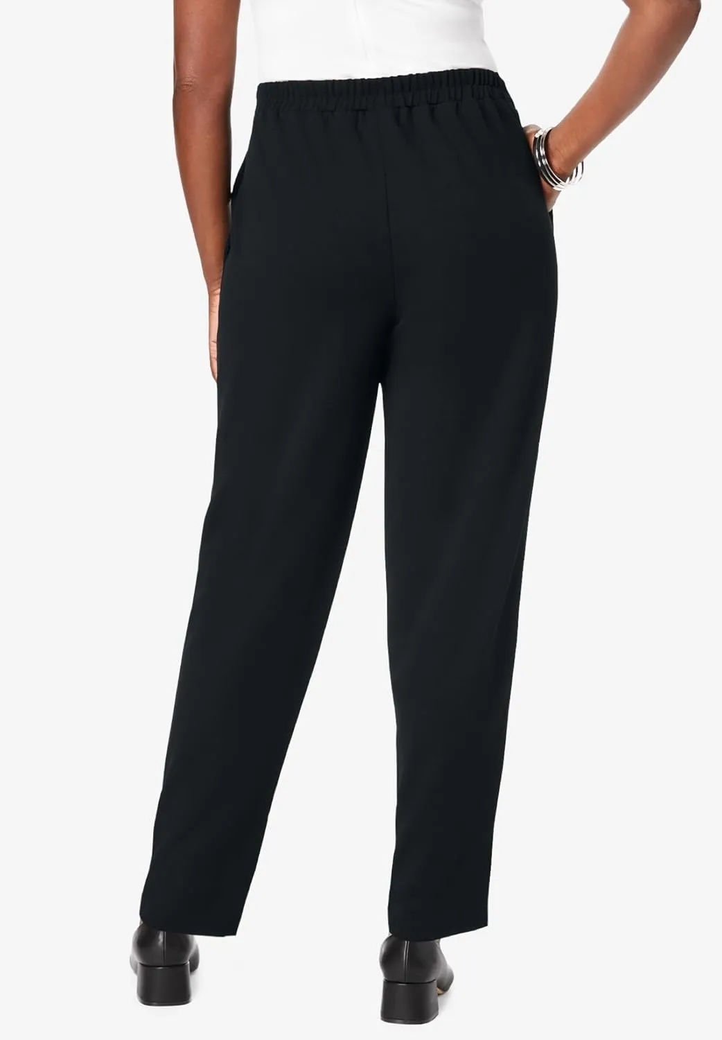 Jessica London Women's Plus Size Stretch Knit Elastic Pull-On Straight Leg Pants Trousers