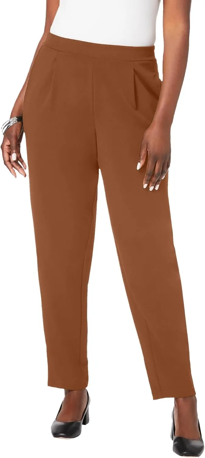 Jessica London Women's Plus Size Stretch Knit Elastic Pull-On Straight Leg Pants Trousers
