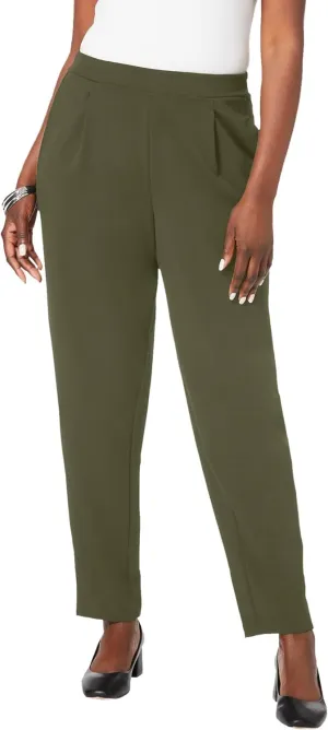 Jessica London Women's Plus Size Stretch Knit Elastic Pull-On Straight Leg Pants Trousers