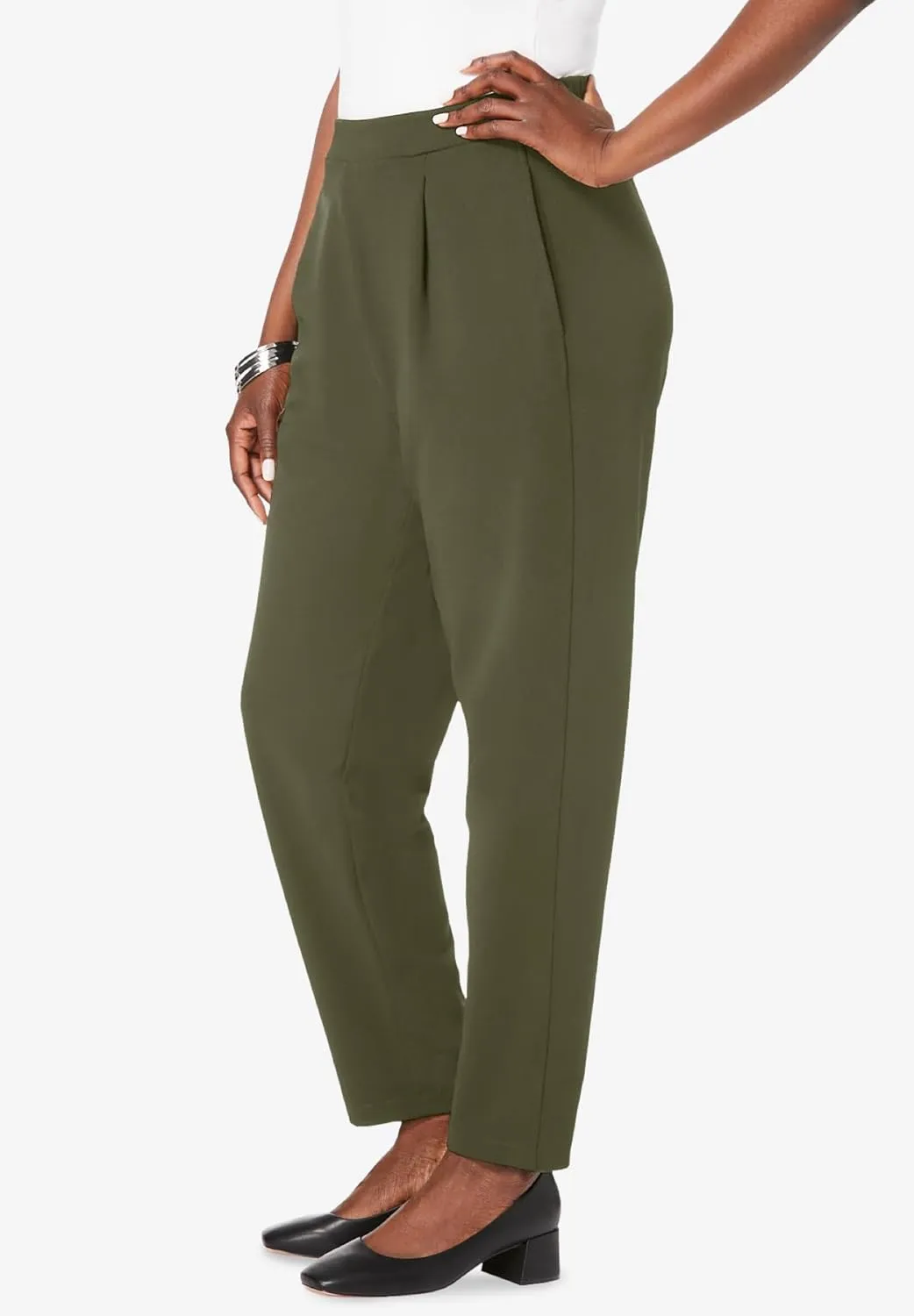 Jessica London Women's Plus Size Stretch Knit Elastic Pull-On Straight Leg Pants Trousers