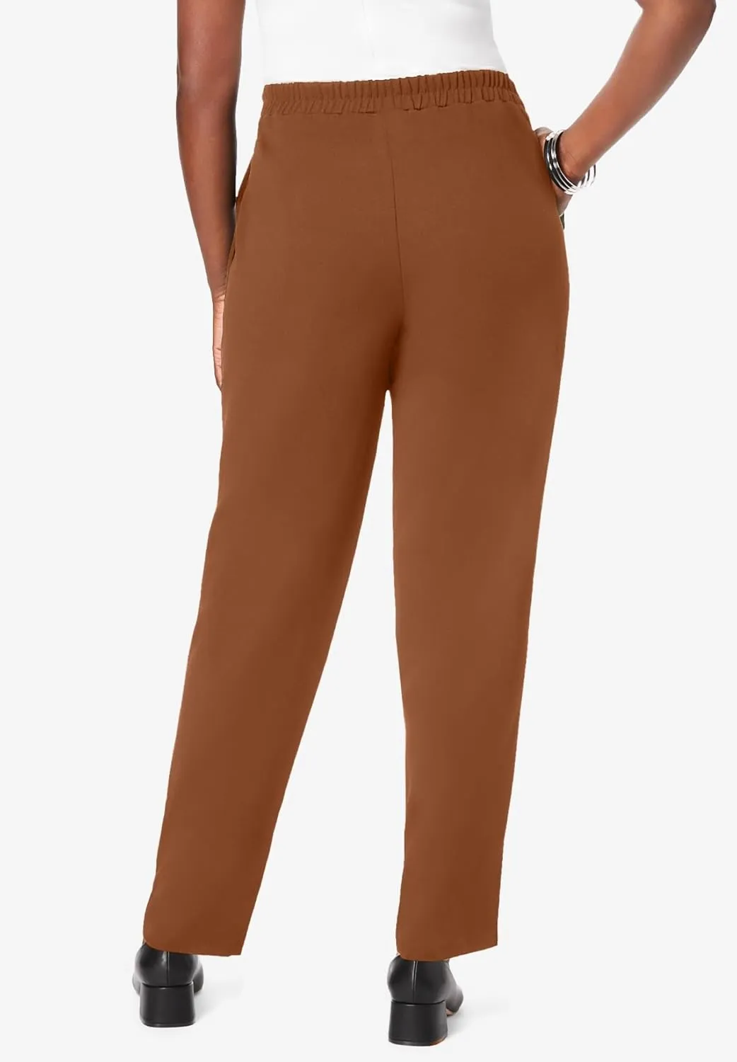 Jessica London Women's Plus Size Stretch Knit Elastic Pull-On Straight Leg Pants Trousers