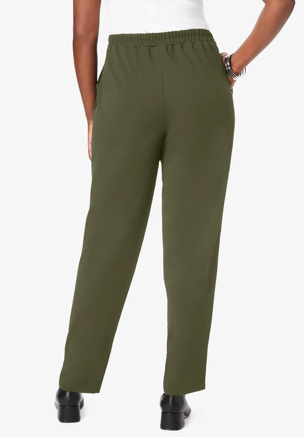 Jessica London Women's Plus Size Stretch Knit Elastic Pull-On Straight Leg Pants Trousers