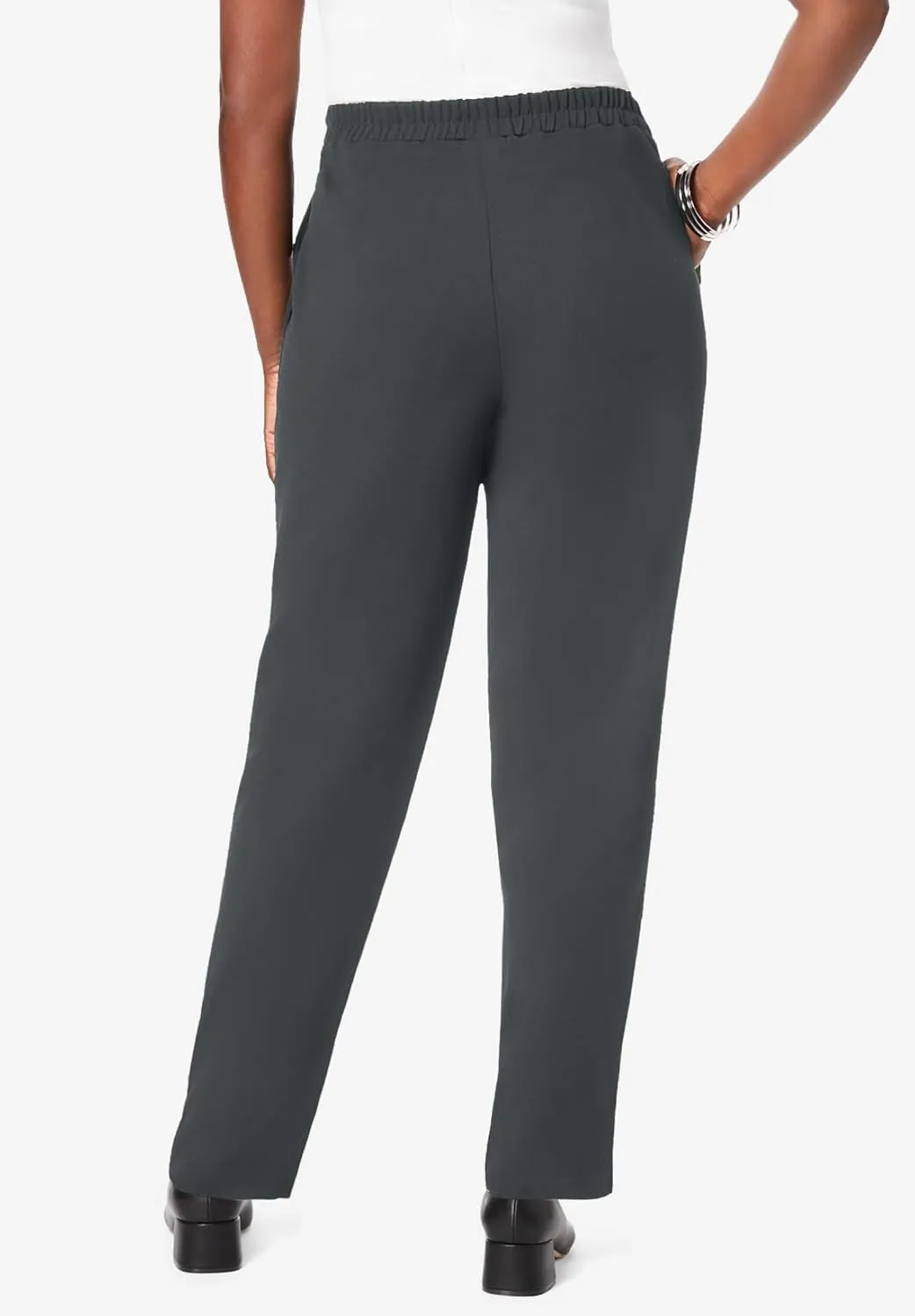 Jessica London Women's Plus Size Stretch Knit Elastic Pull-On Straight Leg Pants Trousers