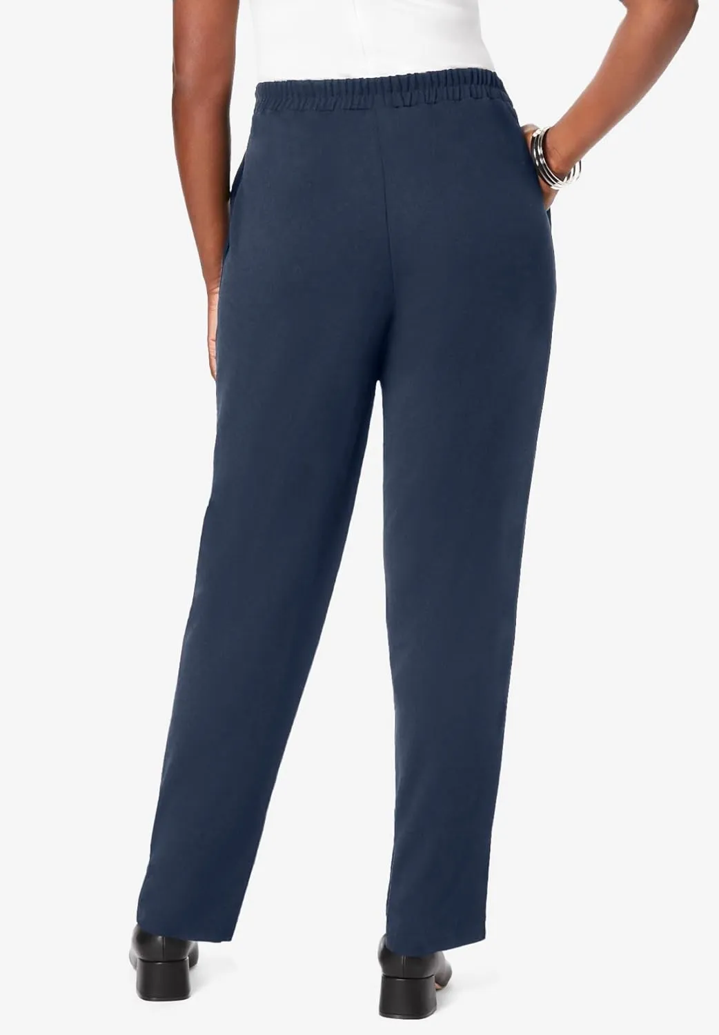 Jessica London Women's Plus Size Stretch Knit Elastic Pull-On Straight Leg Pants Trousers