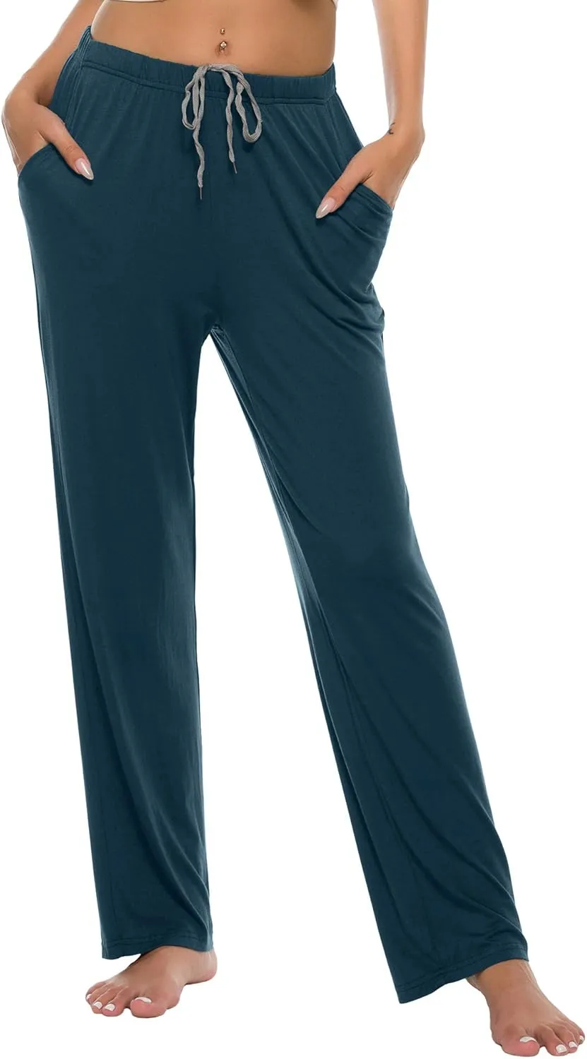 JINSHI Womens Pajama Pants with Pockets Soft Comfortable Lightweight Elastic Drawstring Modal Pajama Bottoms Lounge Pants