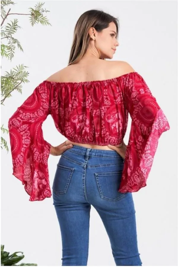 Jr Crop Top - Off Shoulder Bell Sleeves