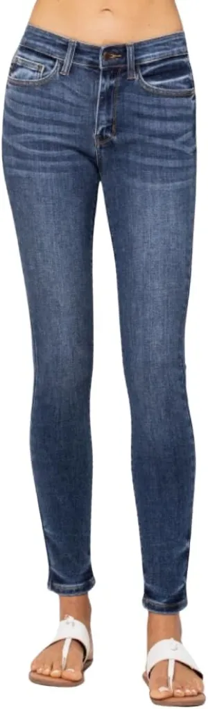 Judy Blue Classic Mid Rise Skinny Jeans for Women Handsand Comfortable Cotton Denim Pants-82252