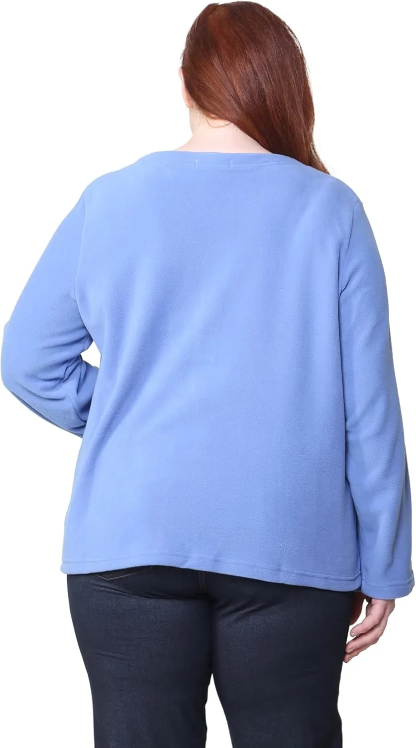 LA CERA Women's Embroidered Fleece Jacket - Soft Polyester, Full Button Front, Floral Embroidery, Comfortable Design