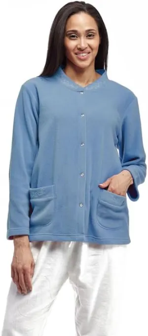 LA CERA Women's Embroidered Snap Front Fleece Bed Jacket