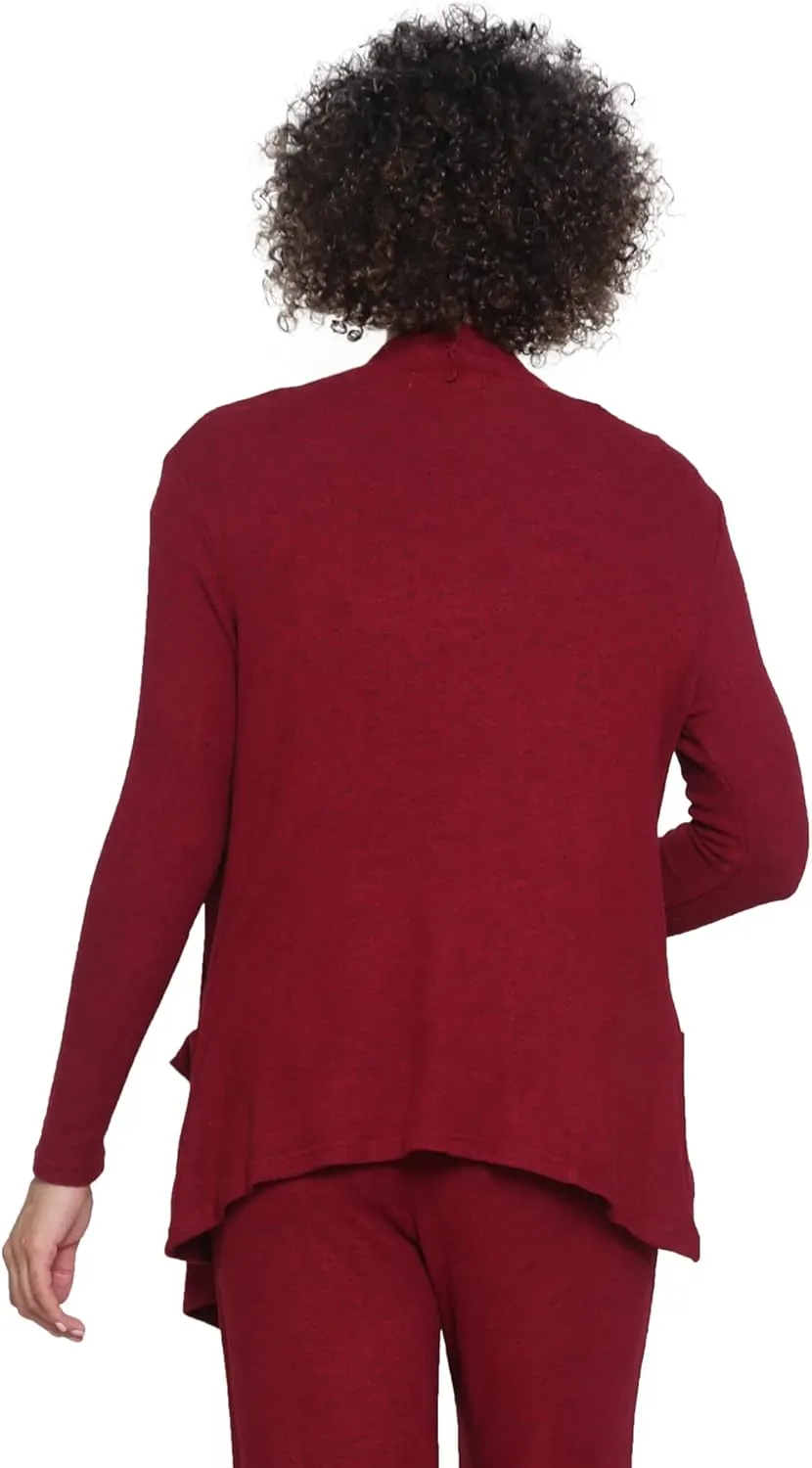 LA CERA Women's Open Front Casual Long Sleeve Knit Classic Sweaters Comfortable Brushed Cascase Cardigan