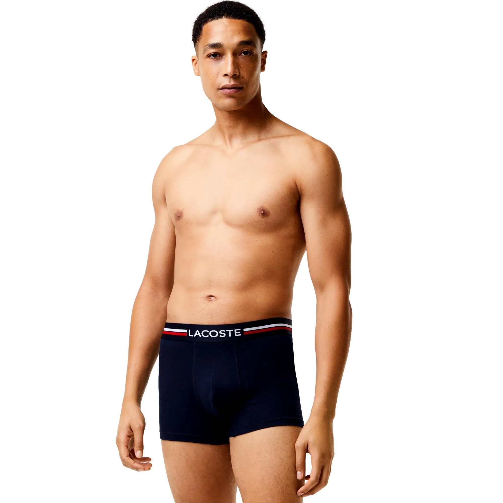 Lacoste Iconic Cotton Stretch Trunks 3 Pack - Navy Blue/Stripe/White