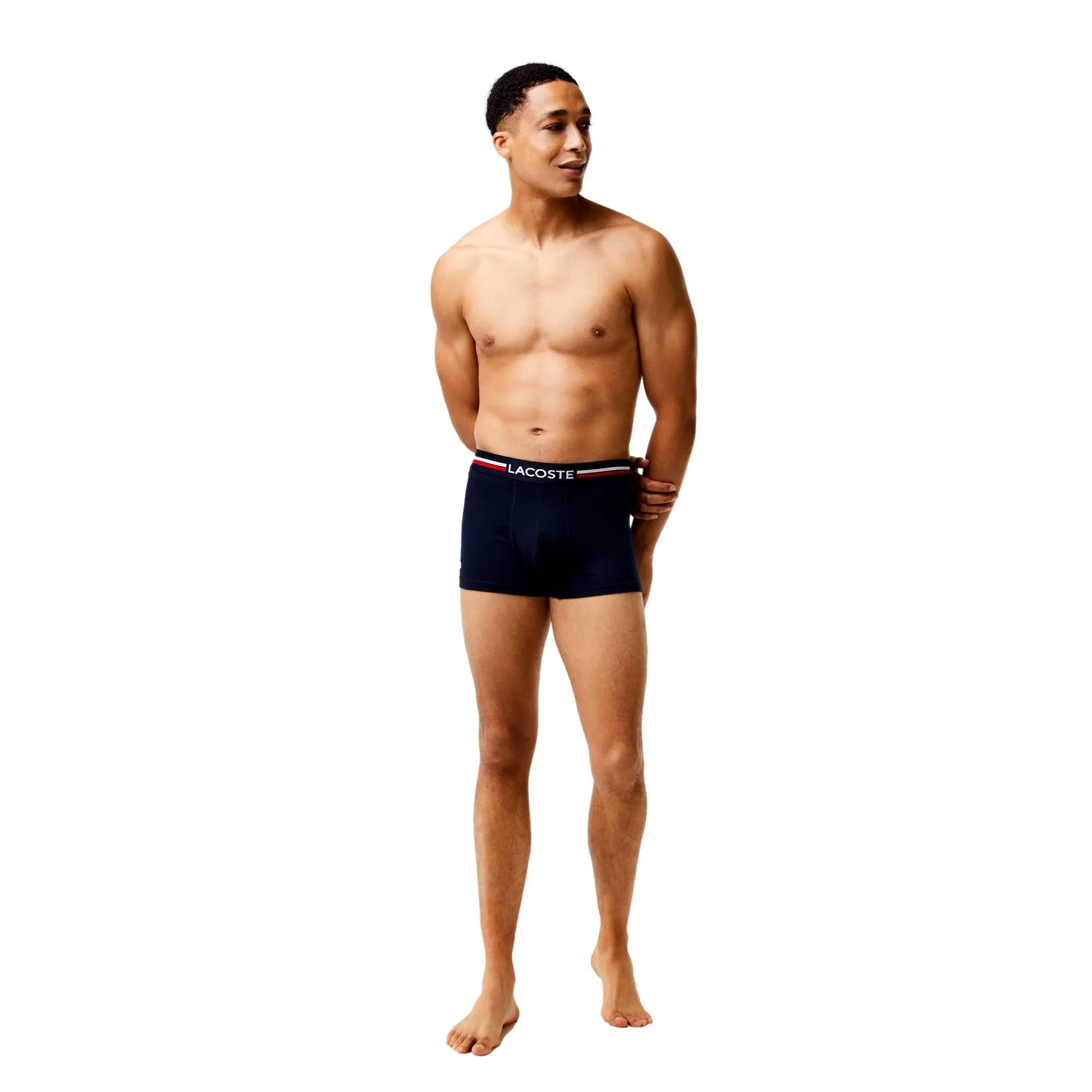 Lacoste Iconic Cotton Stretch Trunks 3 Pack - Navy Blue/Stripe/White