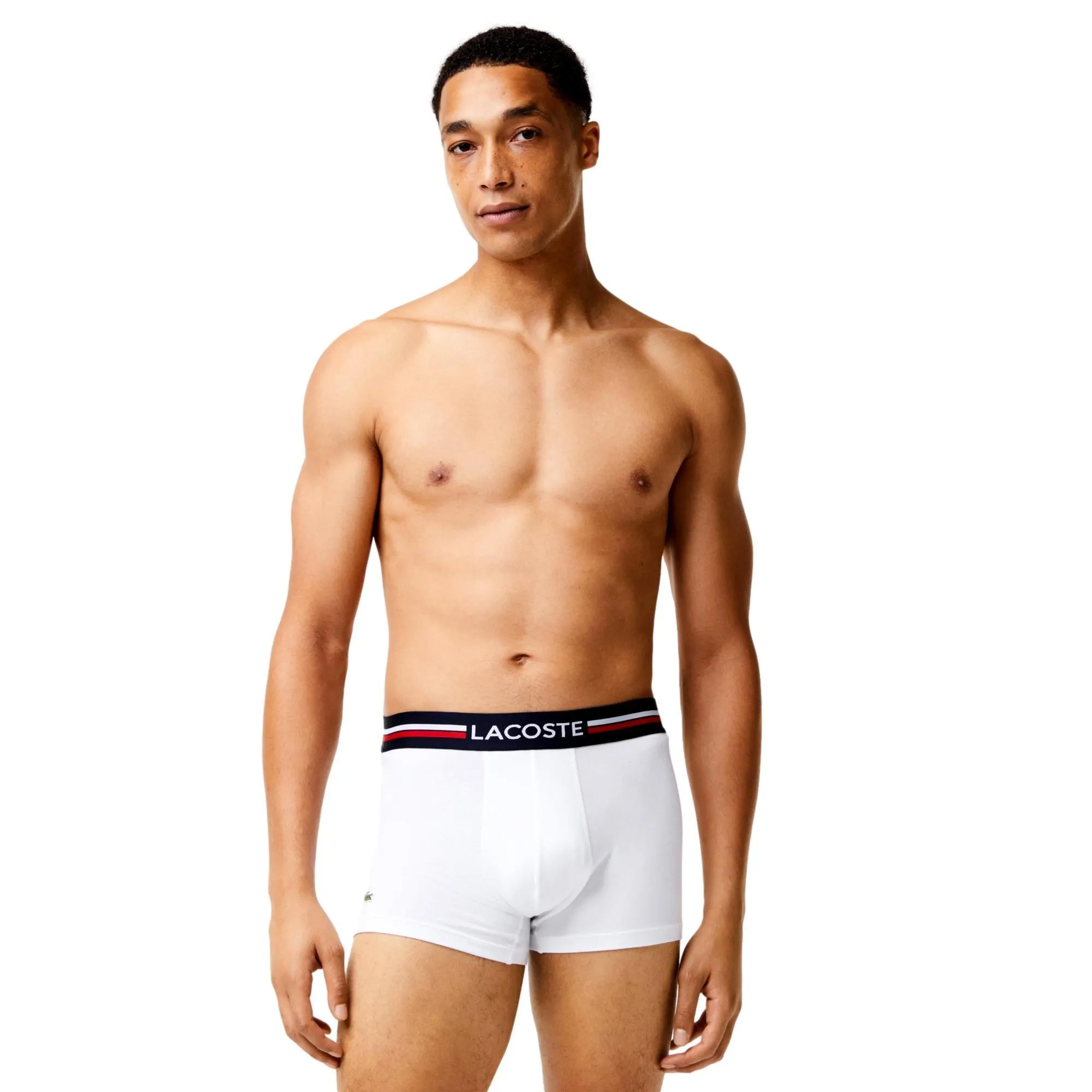 Lacoste Iconic Cotton Stretch Trunks 3 Pack - Navy Blue/Stripe/White