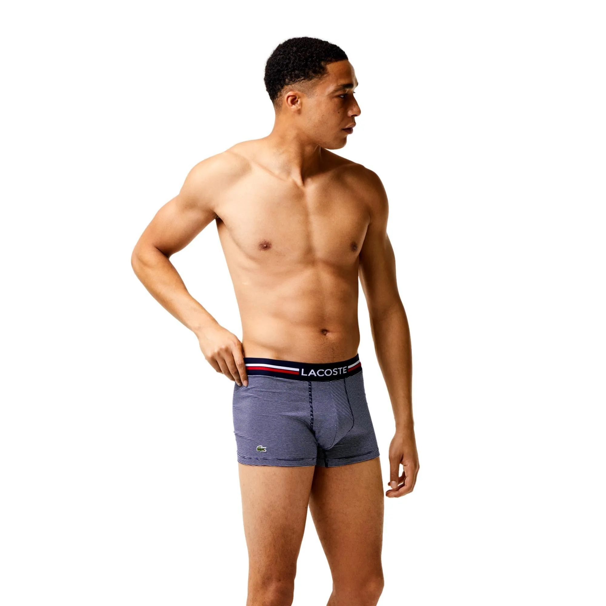 Lacoste Iconic Cotton Stretch Trunks 3 Pack - Navy Blue/Stripe/White