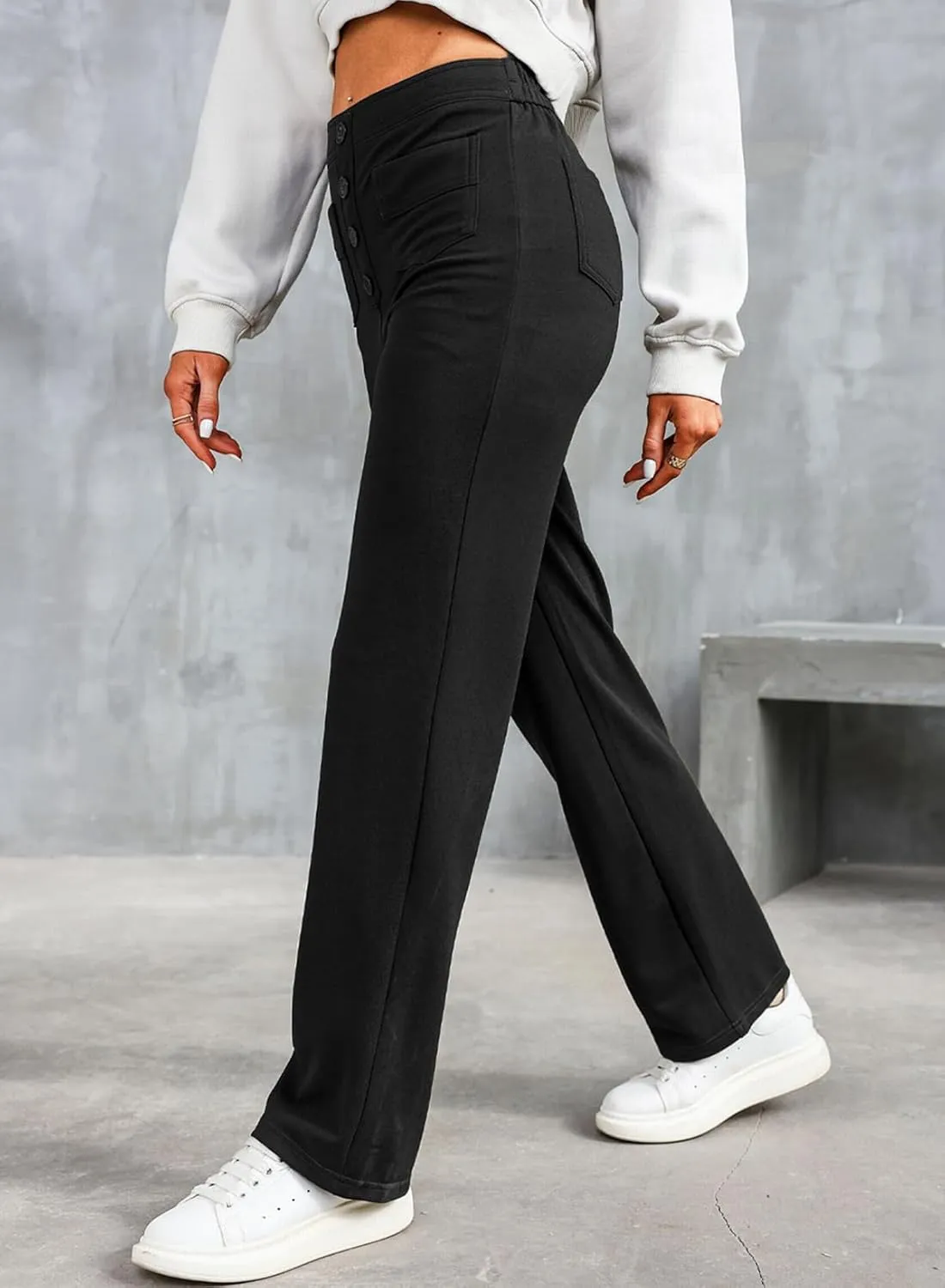 LAFOURAM Women's Straight Leg Pants High Waisted Business Casual Work Trousers with Pockets