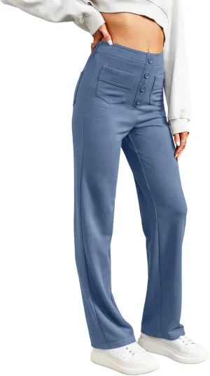 LAFOURAM Women's Straight Leg Pants High Waisted Business Casual Work Trousers with Pockets