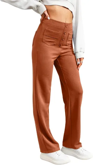 LAFOURAM Women's Straight Leg Pants High Waisted Business Casual Work Trousers with Pockets