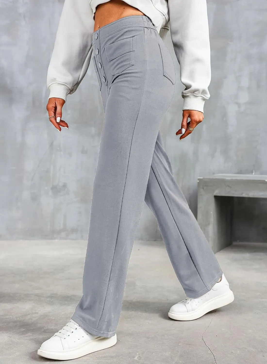 LAFOURAM Women's Straight Leg Pants High Waisted Business Casual Work Trousers with Pockets