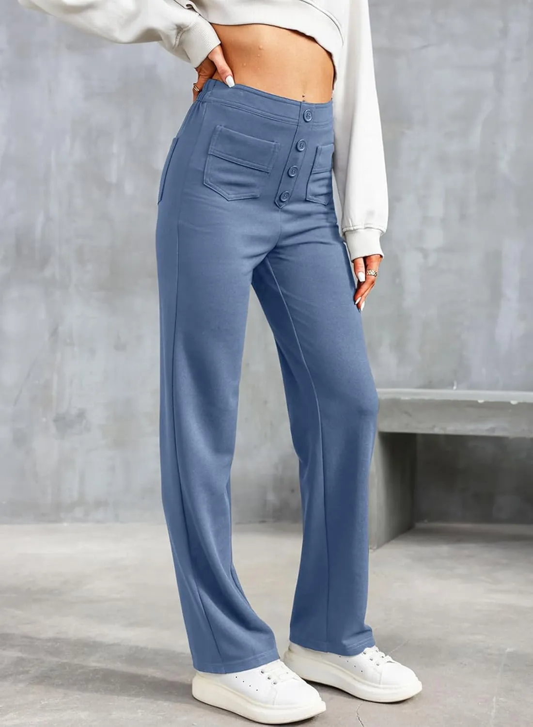 LAFOURAM Women's Straight Leg Pants High Waisted Business Casual Work Trousers with Pockets